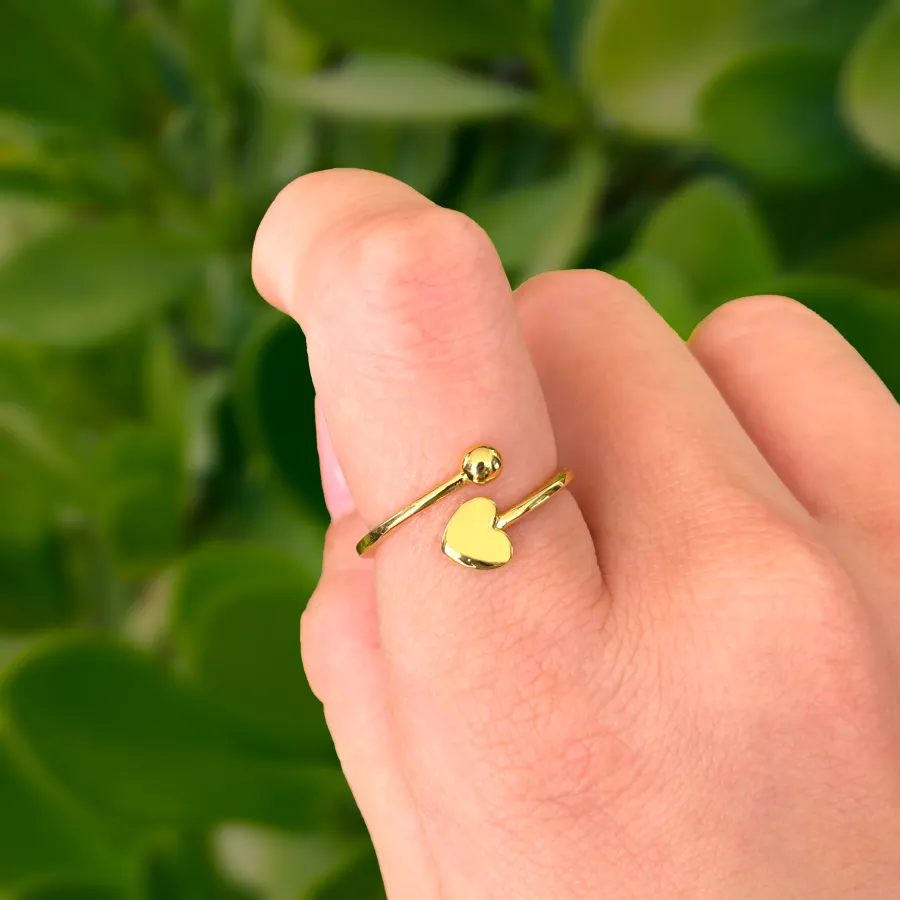 Anillo Corazon Bolita Dorado Ajustable Chapa de Oro