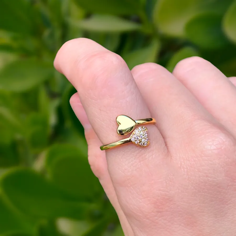 Anillo Corazones Dorados Ajustable Chapa de Oro