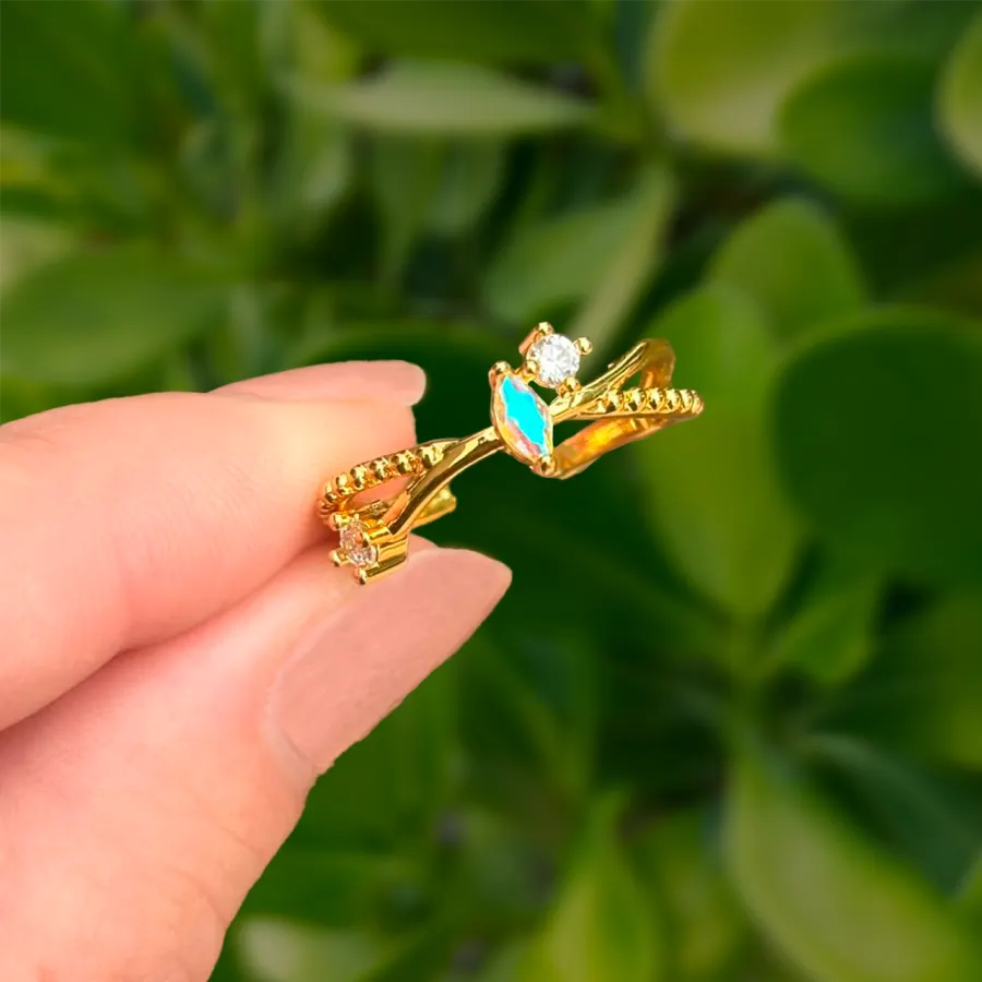 Anillo Cruzado Zirconias Ajustable Chapa de Oro