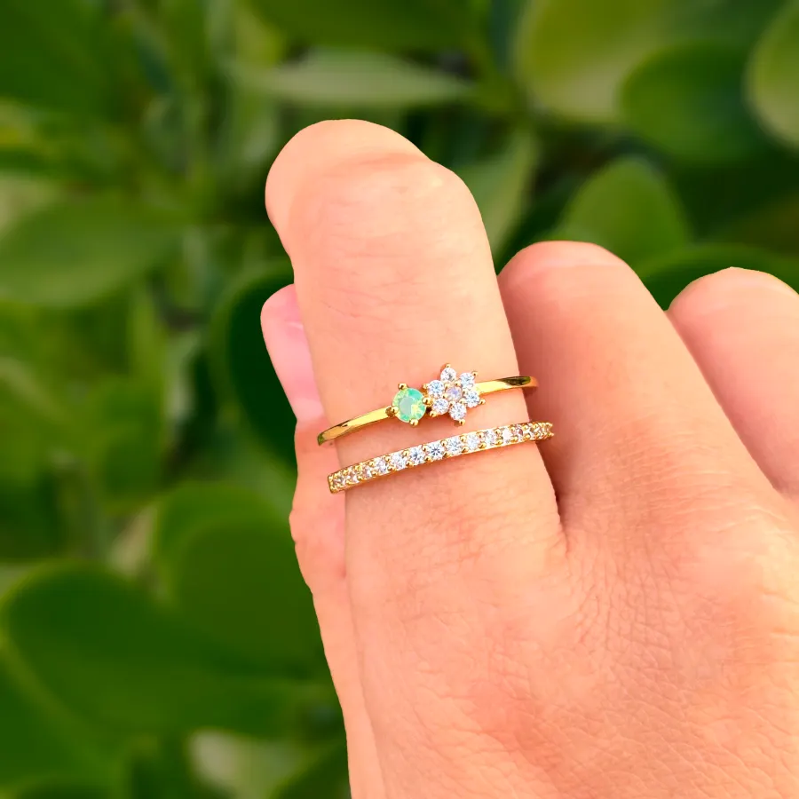 Anillo Dorado Doble Flor Chapa de Oro