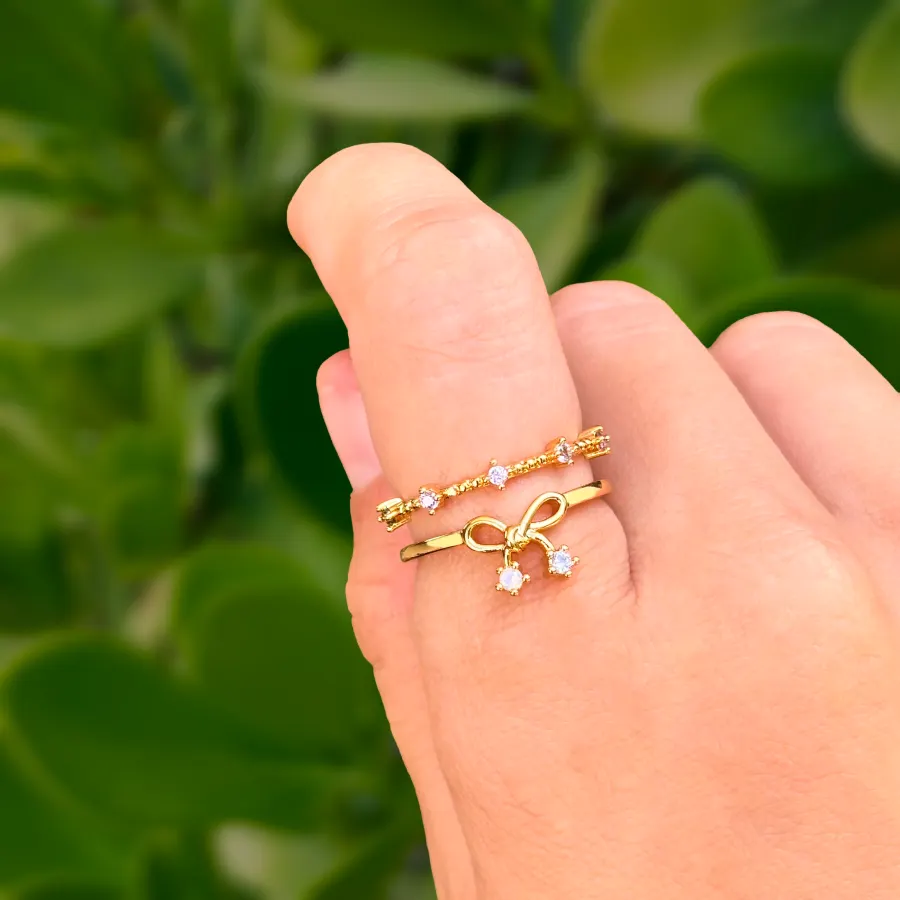 Anillo Dorado Doble Lazo Chapa de Oro