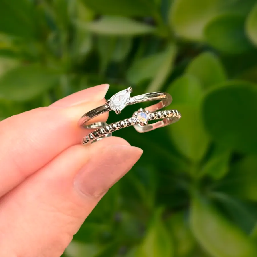 Anillo Plateado Doble Zirconia Ajustable Chapa de Oro