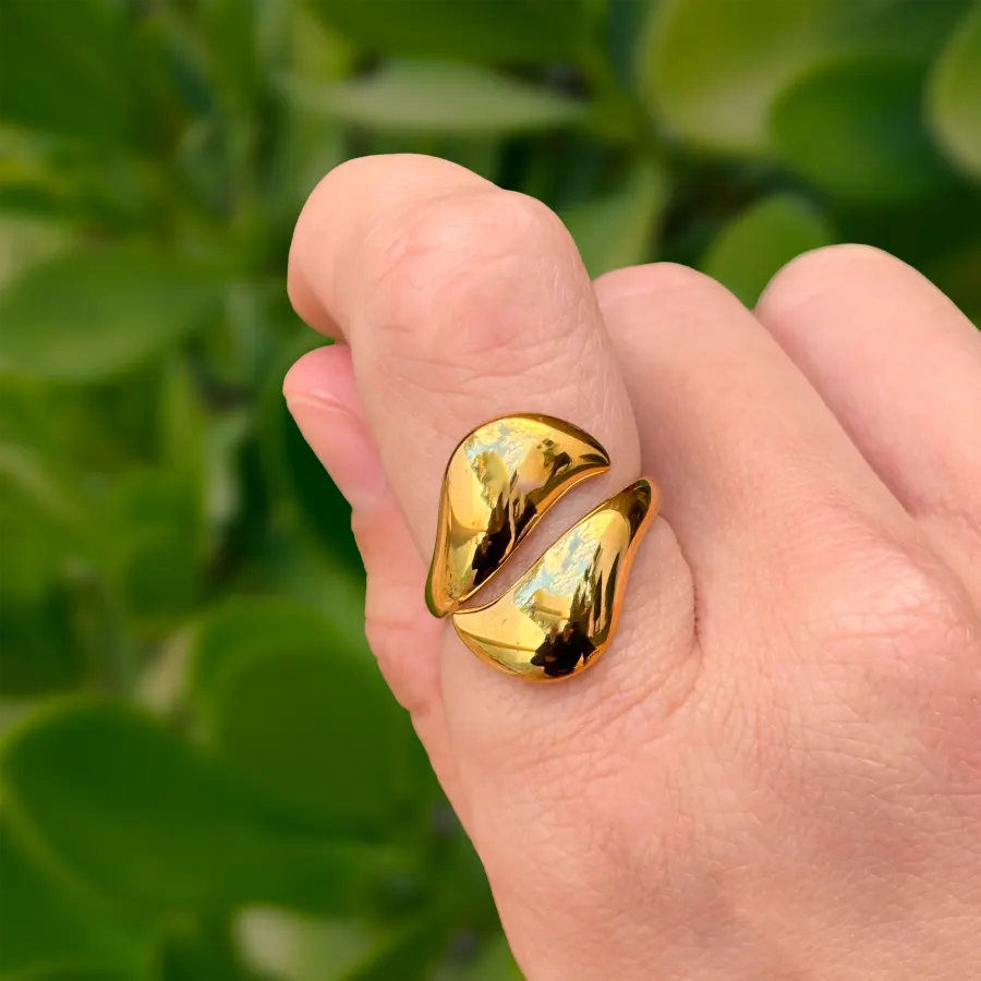 Anillo Dorado Gotas Encontradas Acero Inoxidable