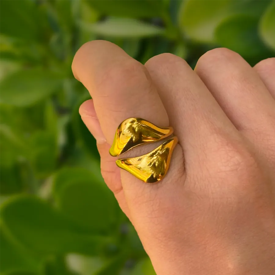 Anillo Dorado Gotas Encontradas Acero Inoxidable
