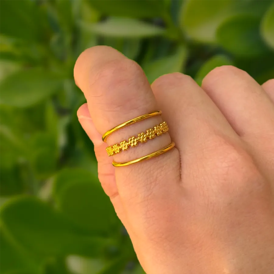 Anillo Dorado Miniflor Acero Inoxidable