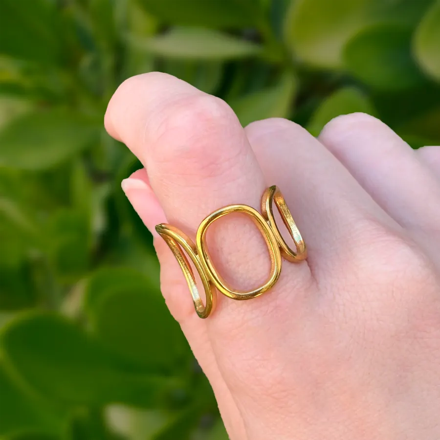 Anillo Dorado Ovalos Ajustable Acero Inoxidable