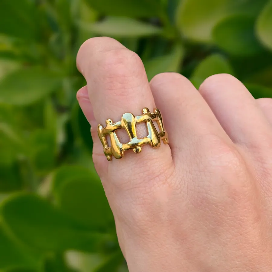 Anillo Dorado Reja Cruzada Ajustable Acero Inoxidable