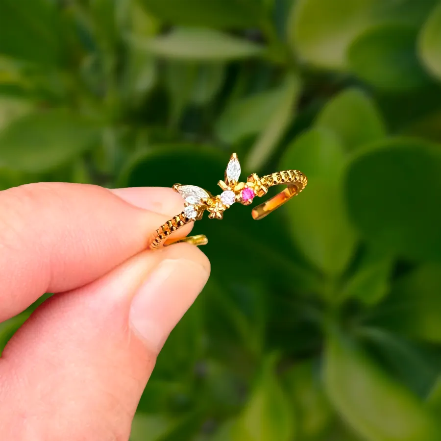 Anillo Dorado Zirconias Ajustable Chapa de Oro