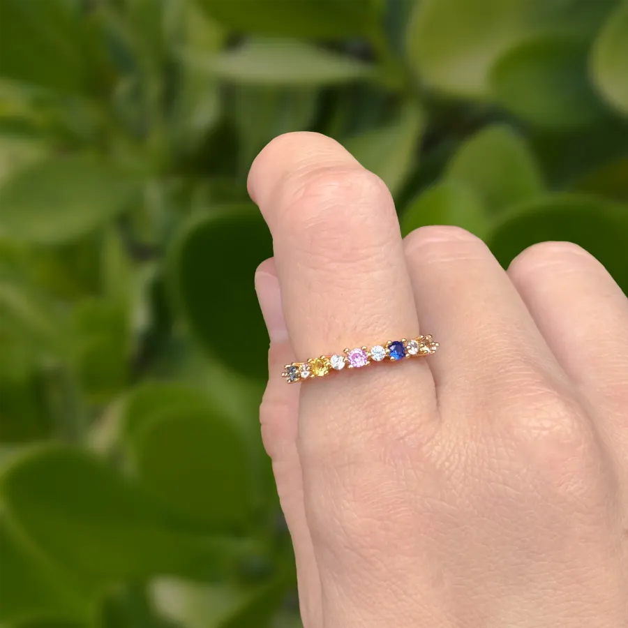 Anillo Dorado Zirconias de Colores Ajustable Chapa de Oro