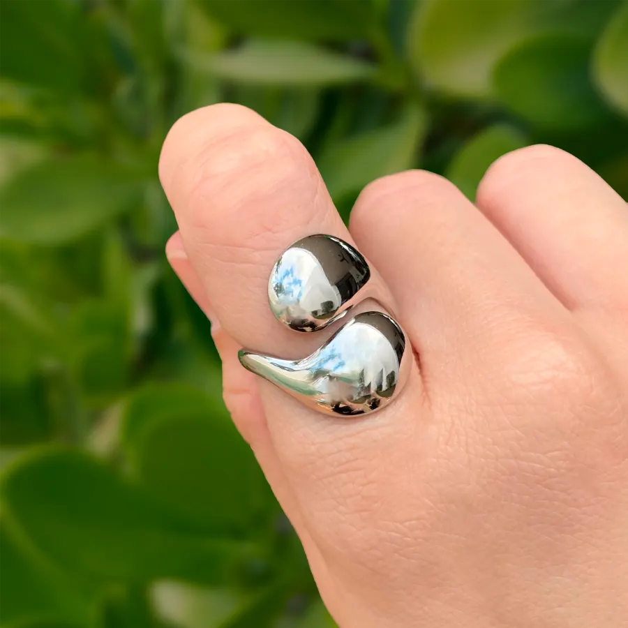 Anillo Plateado Gotas Encontradas Acero Inoxidable
