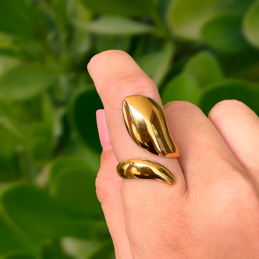 Anillo Dorado Gotas Encontradas Acero Inoxidable