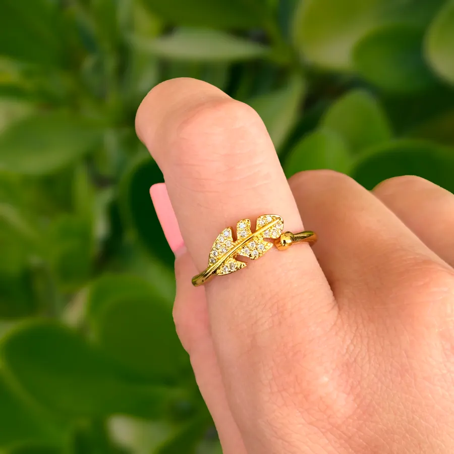 Anillo Dorado Hoja Brillante  Chapa de Oro