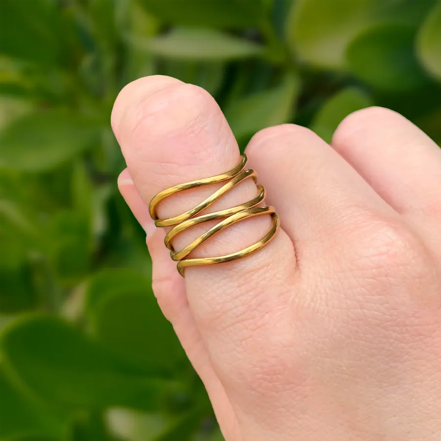 Anillo Irregular Dorado Ajustable Acero Inoxidable