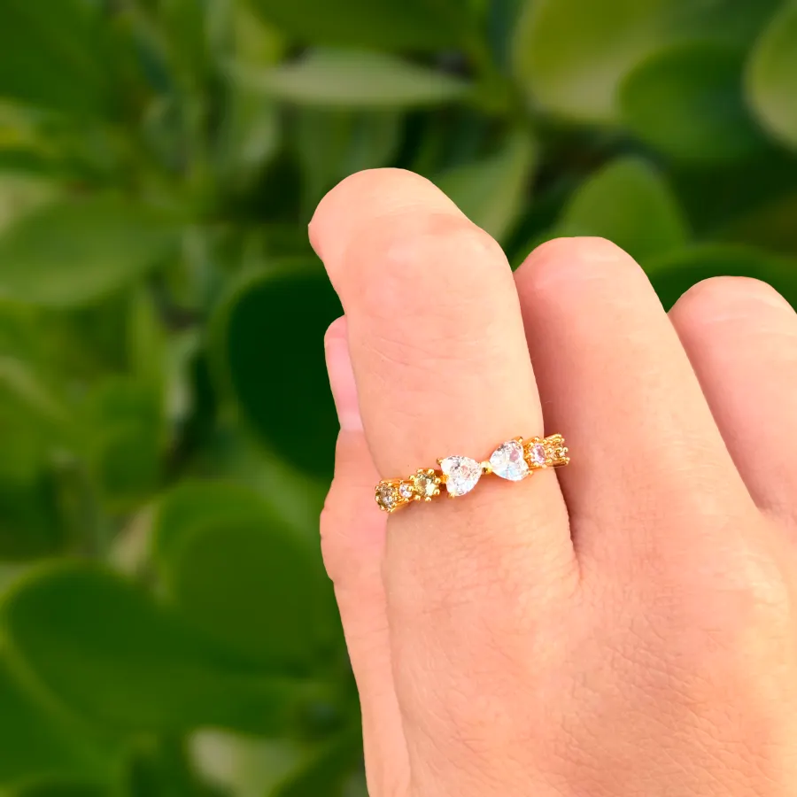 Anillo Moño Zirconias Ajustable Chapa de Oro
