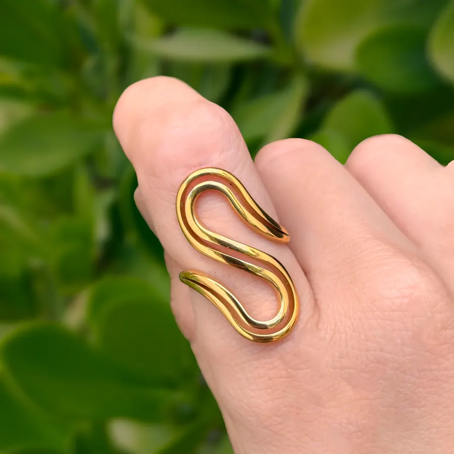 Anillo Dorado Ondas Acero Inoxidable