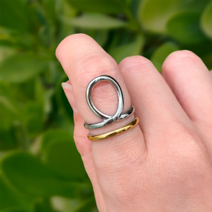 Anillo Oro-Plata Ajustable Acero Inoxidable