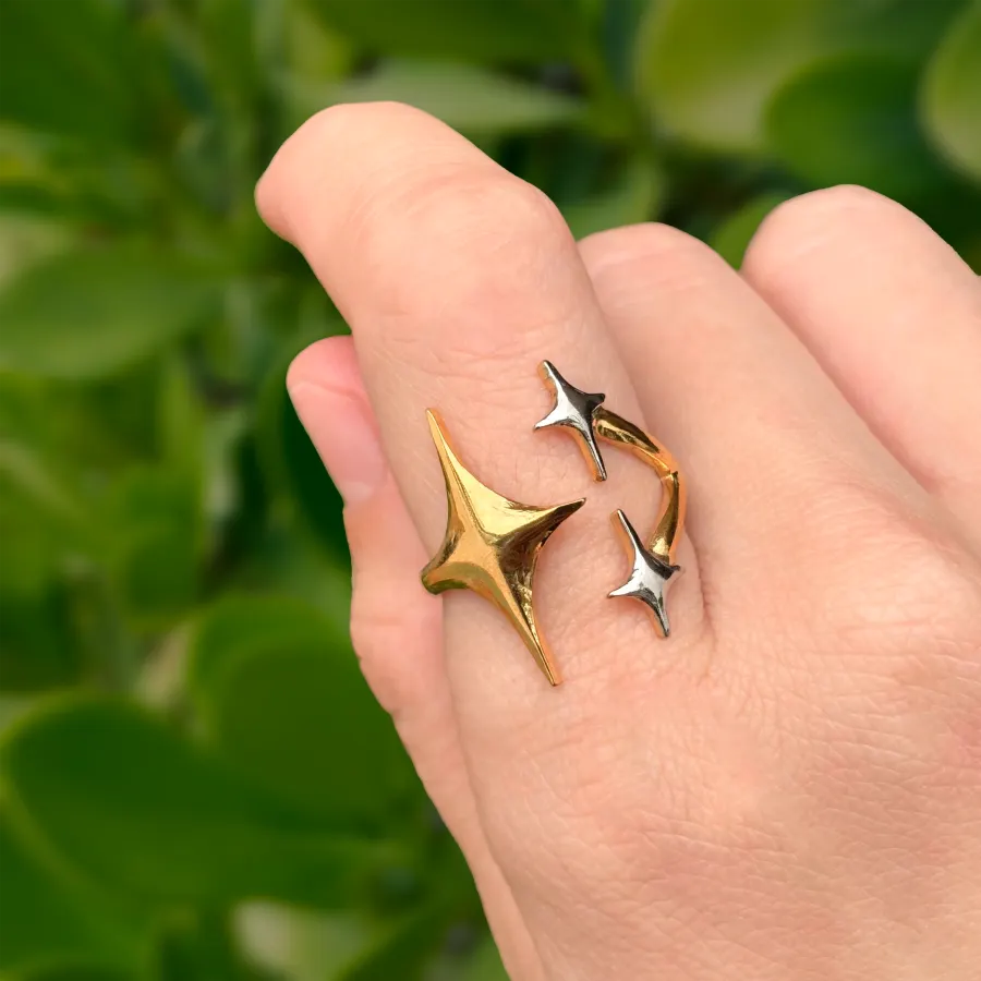Anillo Oro-Plata Estrellitas Acero Inoxidable