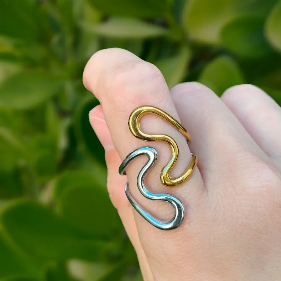 Anillo Oro-Plata Irregular  Acero Inoxidable