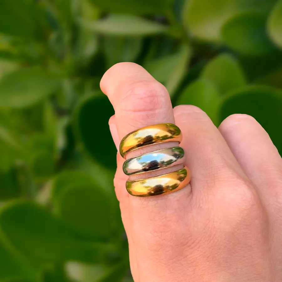 Anillo Oro-Plata Tres Aros Acero Inoxidable