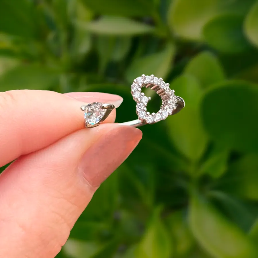 Anillo Plateado Corazon Zirconias Ajustable Chapa de Oro