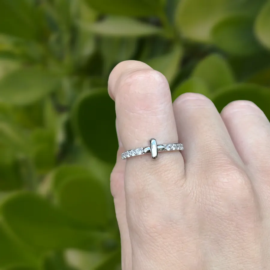 Anillo Plateado Cruz Zirconias Ajustable Chapa de Oro