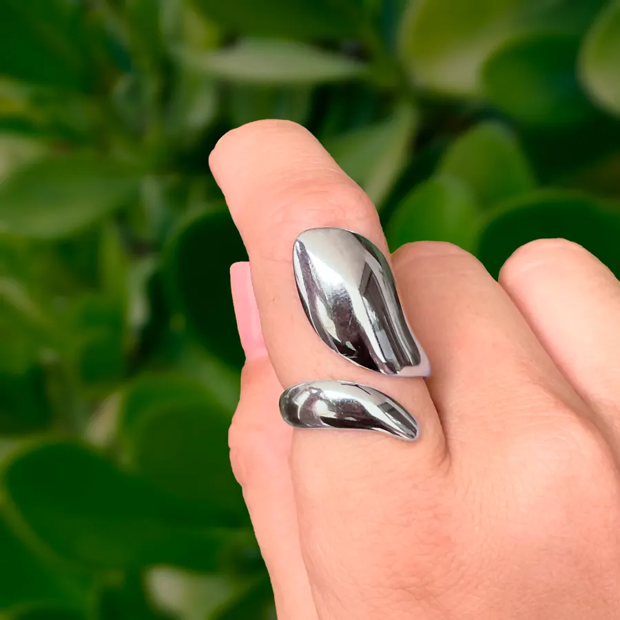 Anillo Plateado Gotas Encontradas Acero Inoxidable