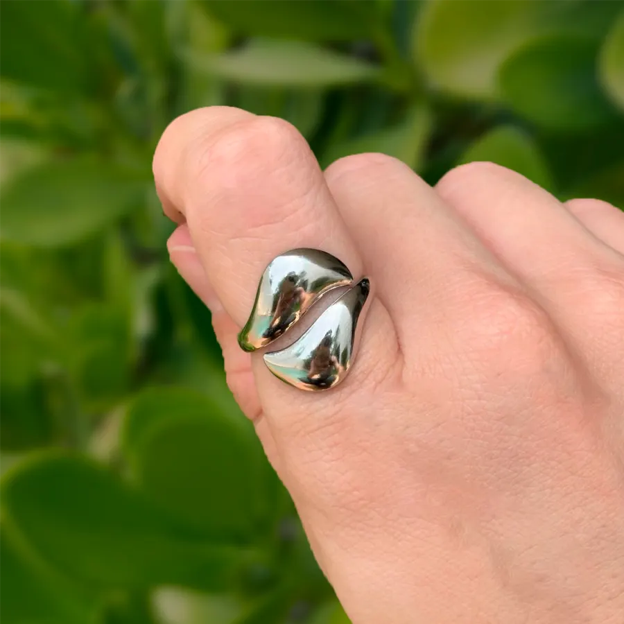 Anillo Plateado Gotas Encontradas Acero Inoxidable