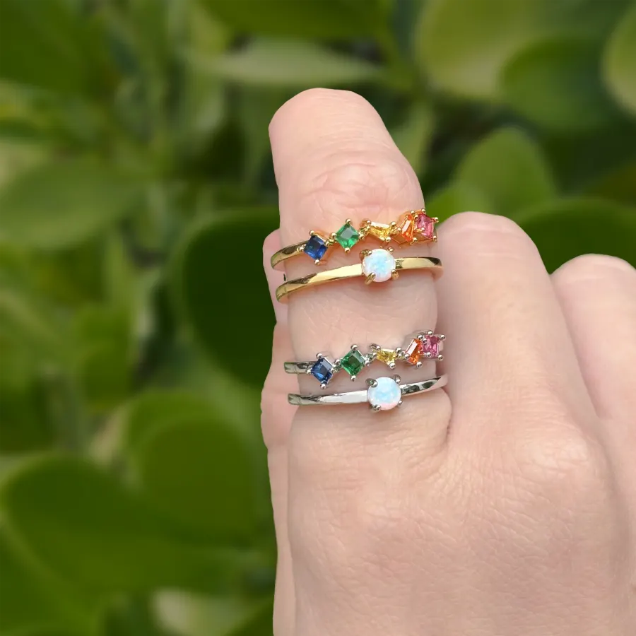 Anillo Zirconia de Colores con Perla Ajustable Chapa de Oro