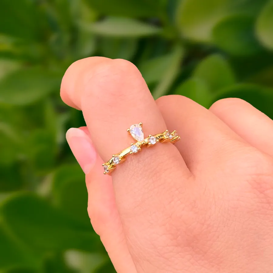 Anillo Zirconias Chapa de Oro Ajustable