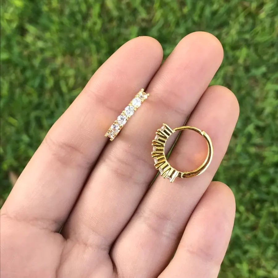 Aretes Arracada Zirconia Blanca Chapa de Oro