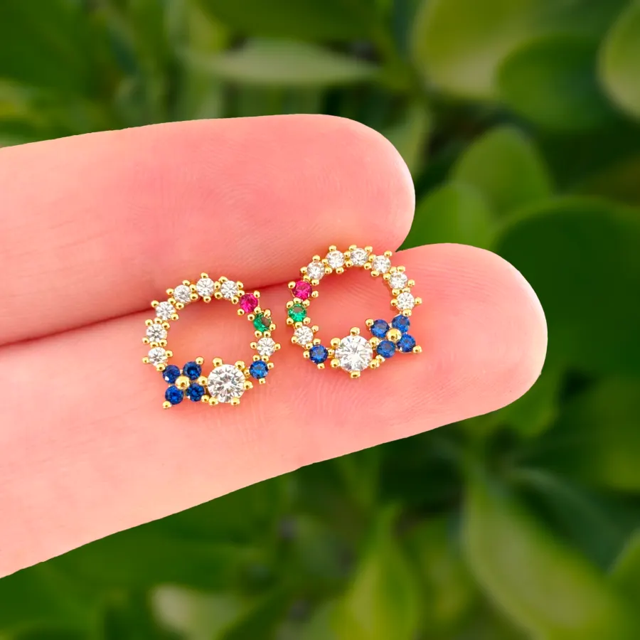 Aretes Aro Floral Chapa de Oro