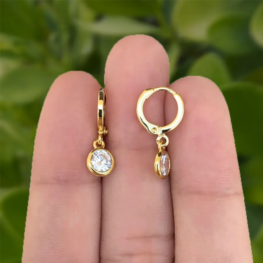 Aretes Arracada Brillante  Chapa de Oro
