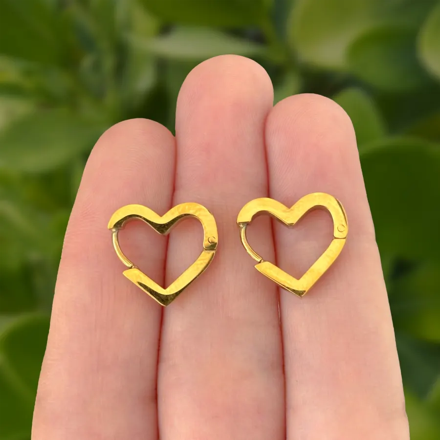 Aretes Arracada Corazon Dorado Acero Inoxidable