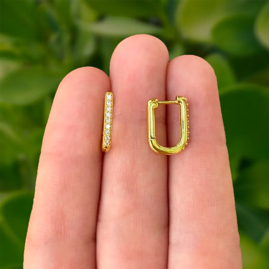 Aretes Arracada Dorada en Forma de U Chapa de Oro