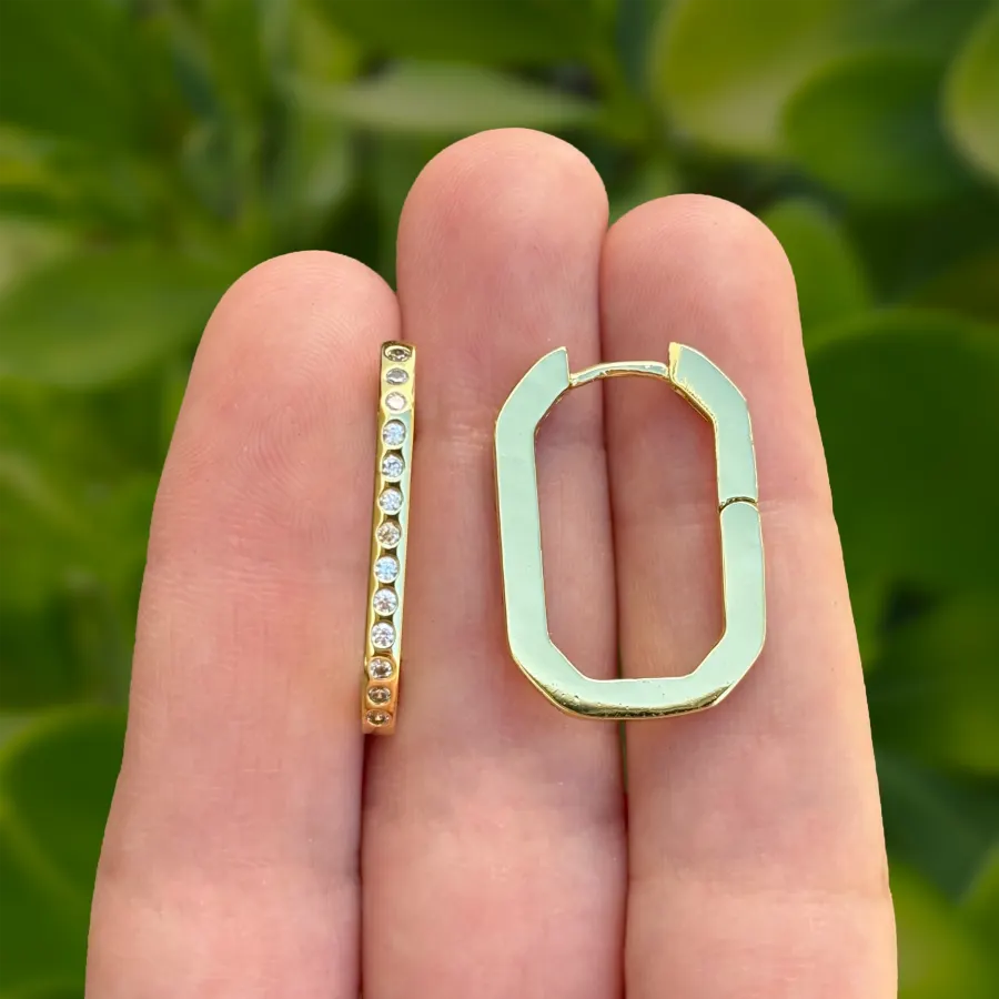 Aretes Arracada Dorada Grande Zirconias Chapa de Oro