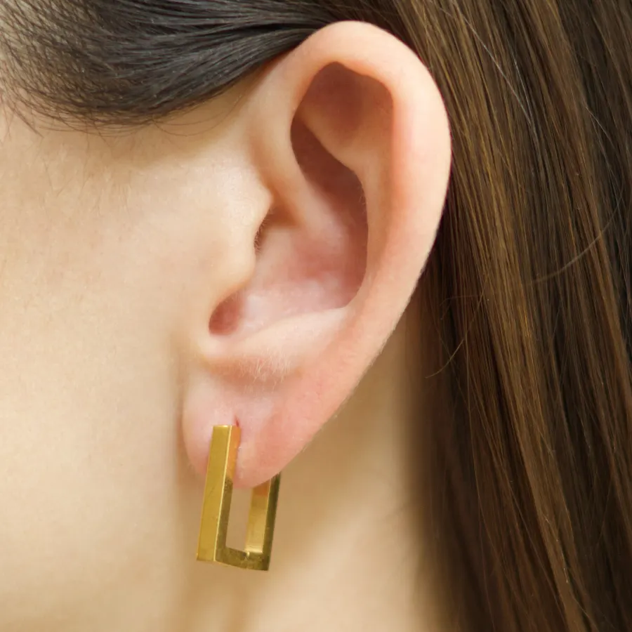 Aretes Arracada Dorada Larga Acero Inoxidable