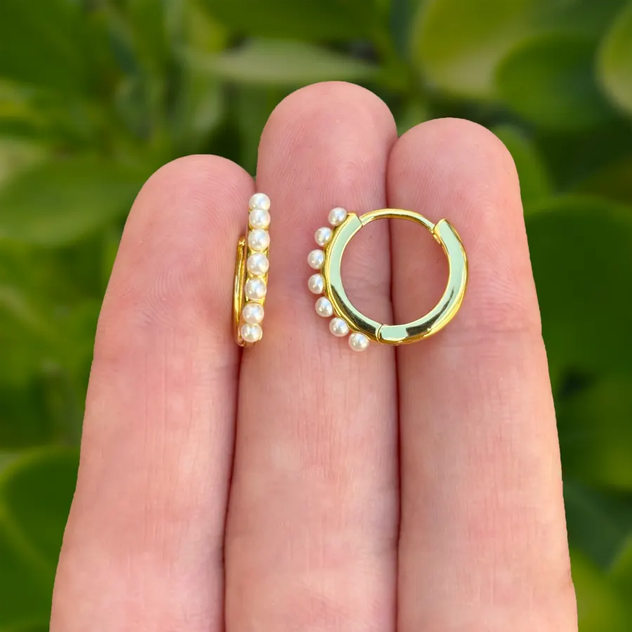 Aretes Arracada Dorada Perlitas Chapa de Oro