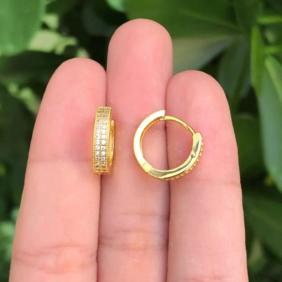 Aretes Arracada Dorada Zirconias Chapa de Oro