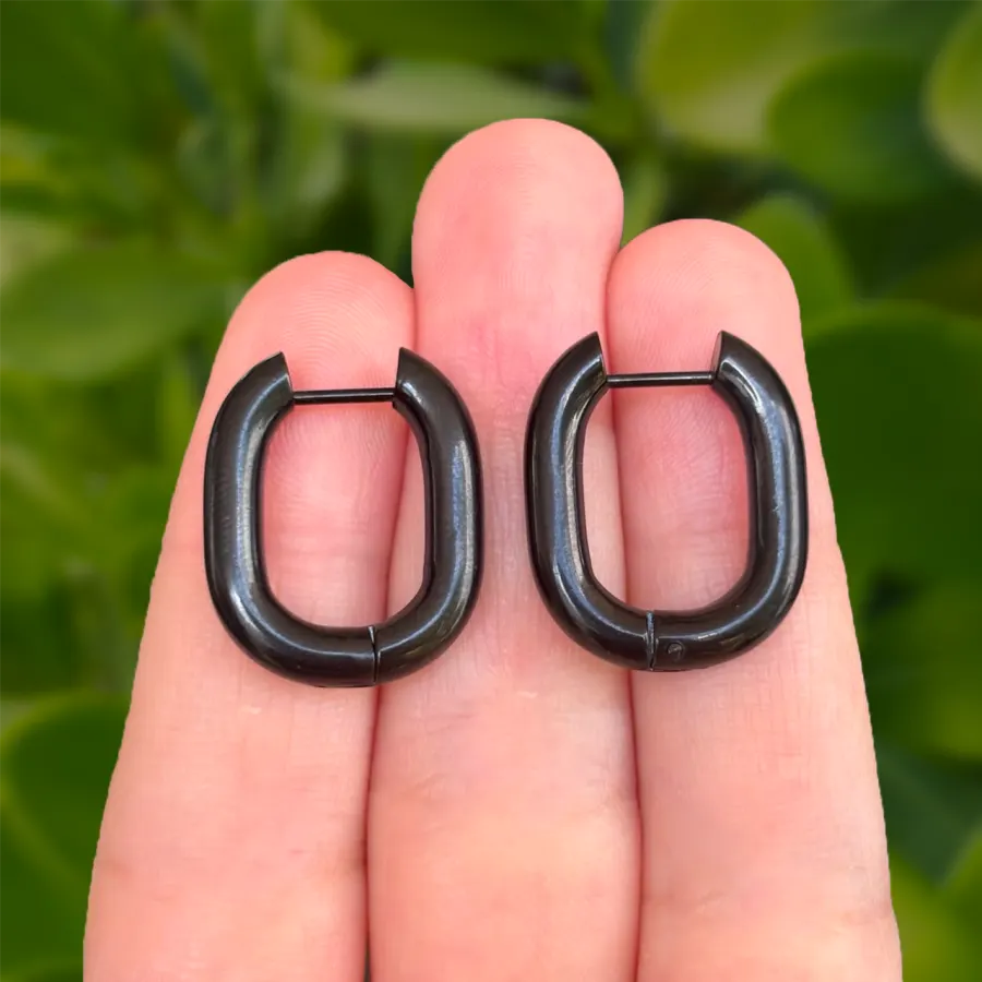 Aretes Arracada Negra Acero Inoxidable