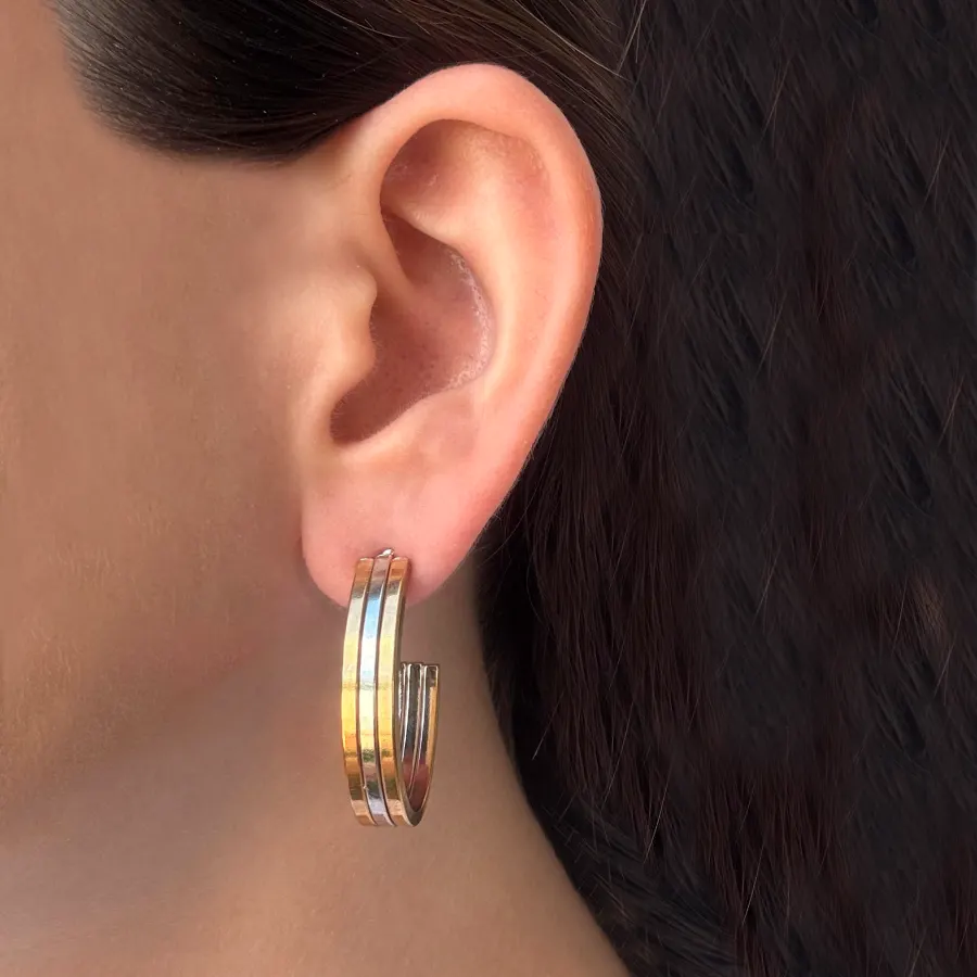 Aretes Arracada Oro-Plata Acero Inoxidable