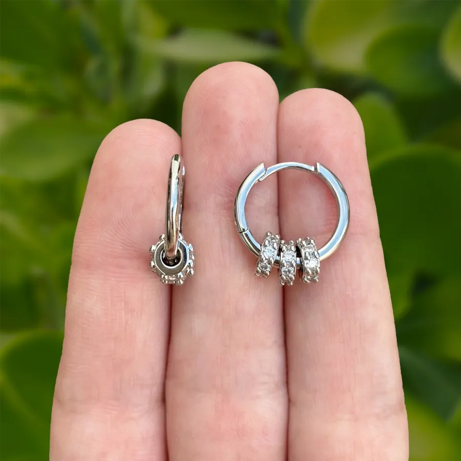 Aretes Arracada Plateada Aros Zirconias Chapa de Oro