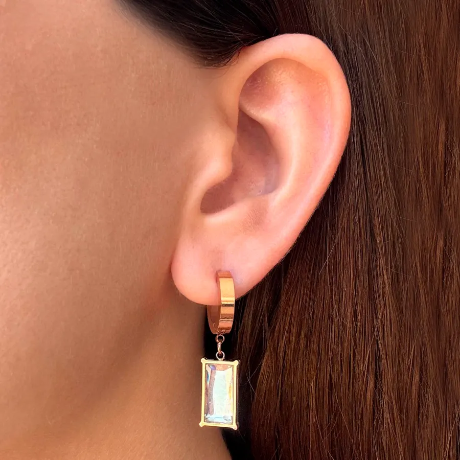 Aretes Arracada Oro Rosa Acero Inoxidable