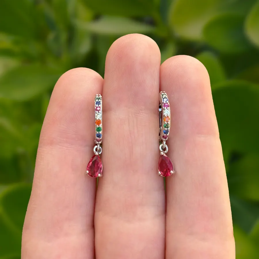 Aretes Plateados Arracada de Colores Chapa de Oro