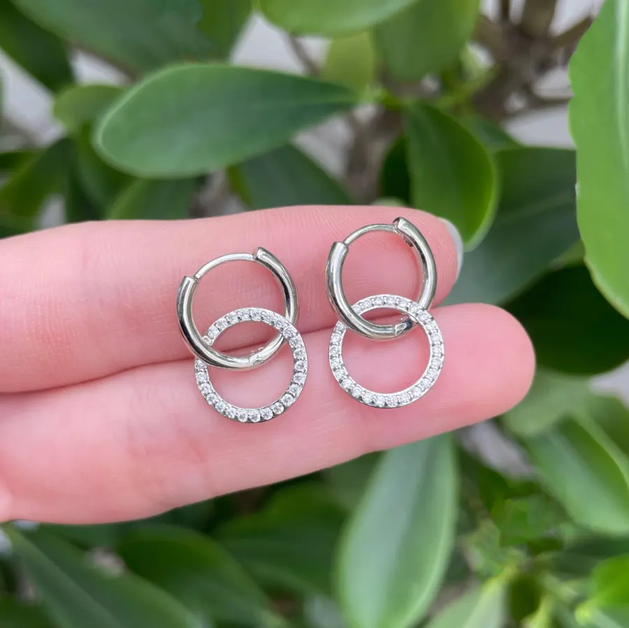 Aretes Arracada Plateada Zirconias Chapa de Oro