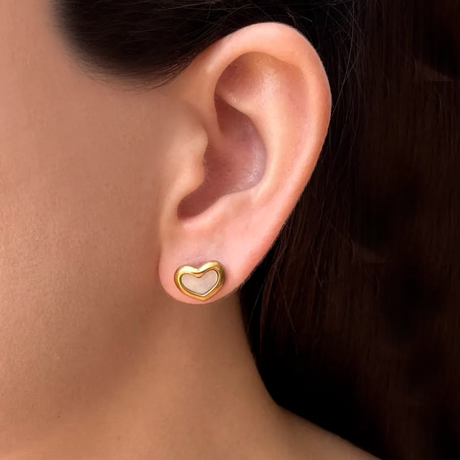 Aretes Blanco Corazon Acero Inoxidable