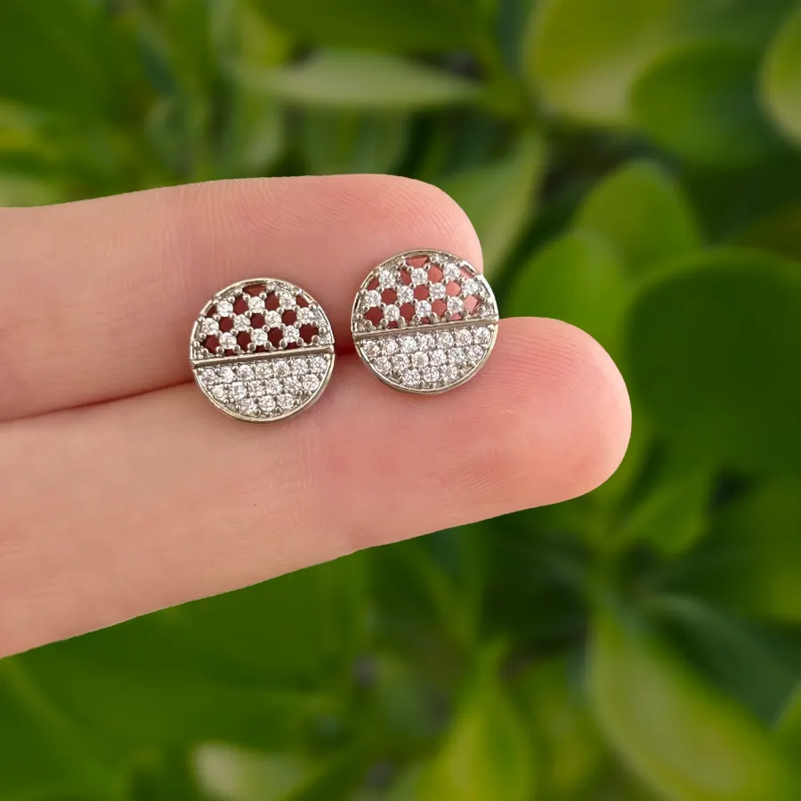 Aretes Plateados Circulares con Zirconias Chapa de Oro