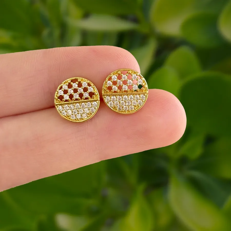 Aretes Dorados Circulares con Zirconias Chapa de Oro