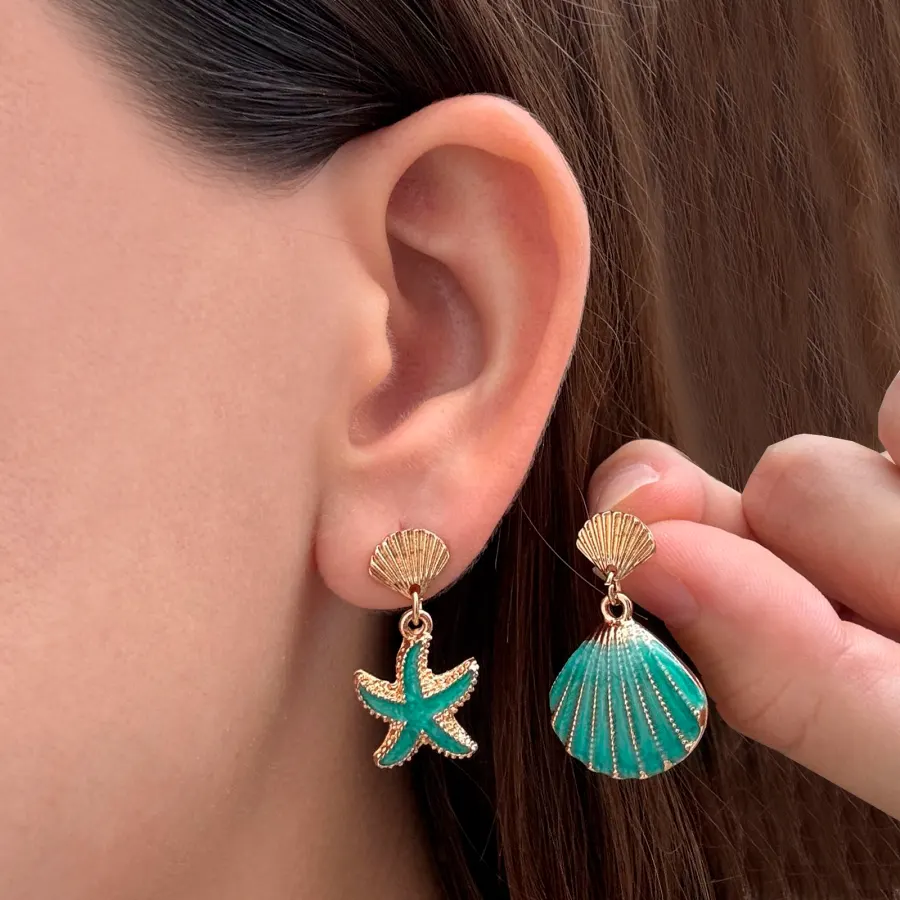 Aretes Concha Estrella Aqua