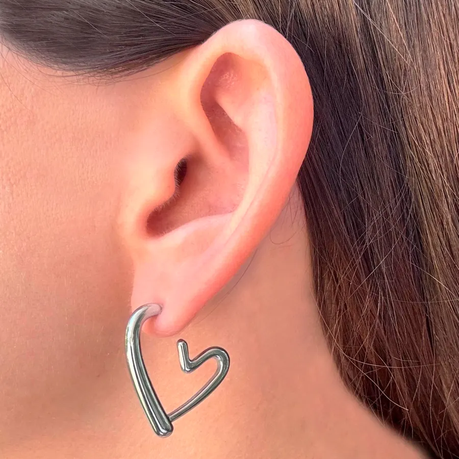 Aretes Plateados Corazon Acero Inoxidable