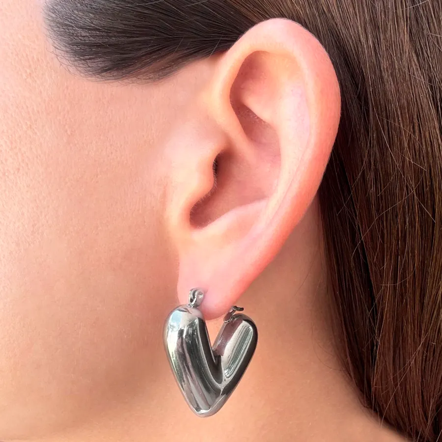 Aretes Corazon Plateado Acero Inoxidable